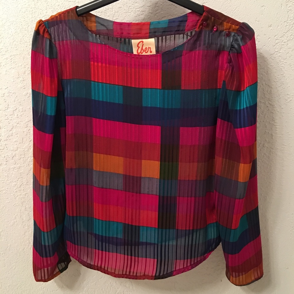 Vintage Eber San Francisco Pretty Plaid Blouse Top